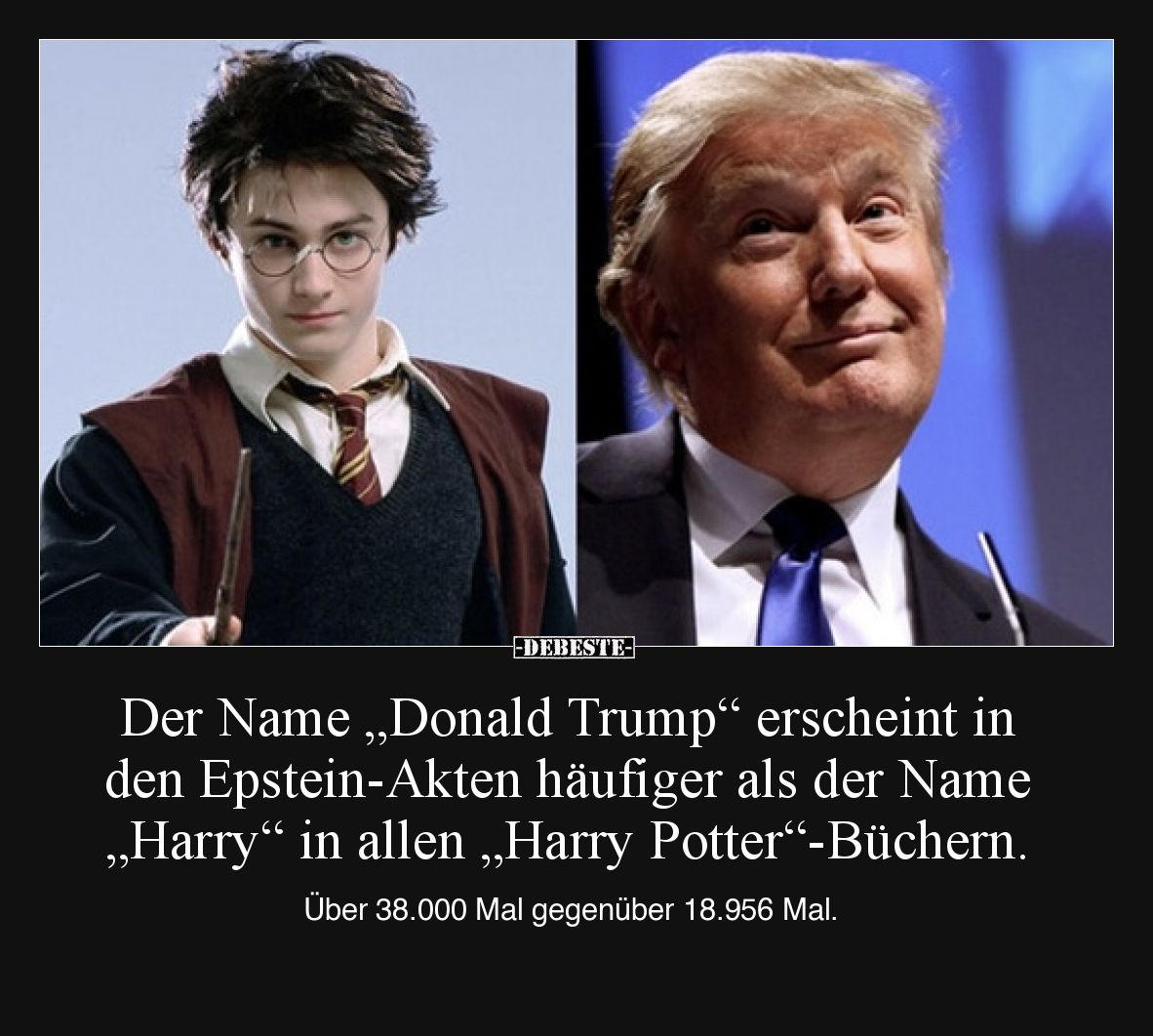 Der Name „Donald Trump“ erscheint in den Epstein-Akten häufiger als der Name „Harry“ in allen „Harry Potter“-Büchern.

Über...