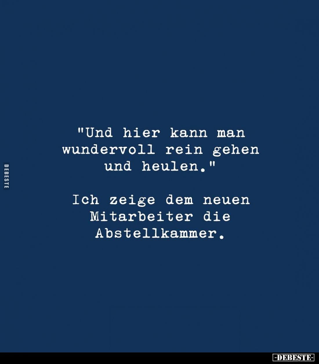 "Und hier kann man wundervoll rein gehen und heulen."
Ich zeige dem neuen Mitarbeiter die Abstellkammer.