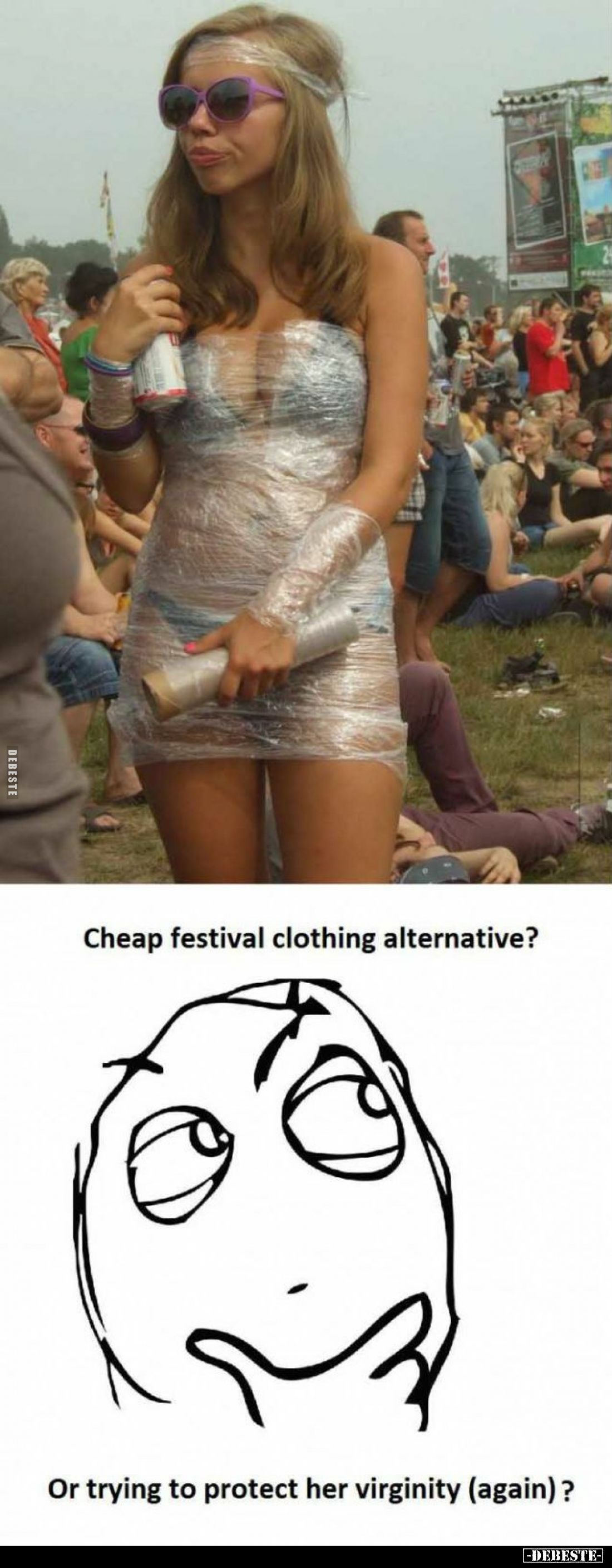Cheap festival clothing alternative?

Or trying to protect her virginity (again)?