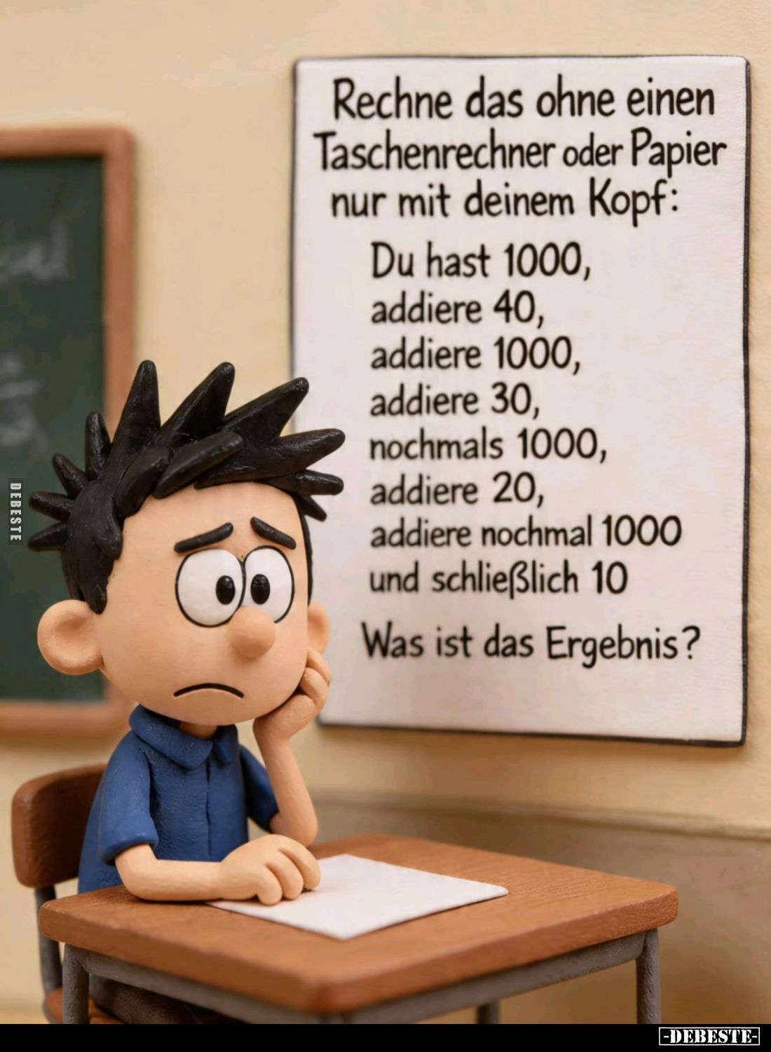 Rechne das ohne einen Taschenrechner oder Papier nur mit deinem Kopf:
Du hast 1000,
addiere 40,
addiere 1000,
addiere 30,...