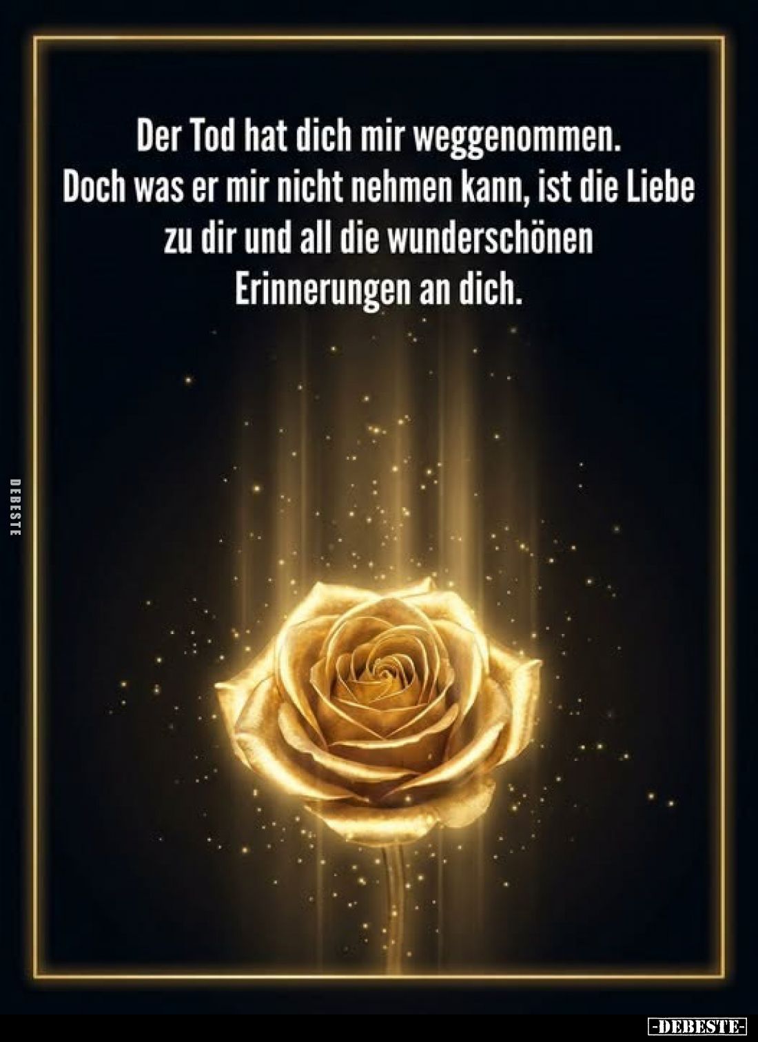 Der Tod hat dich mir weggenommen.
Doch was er mir nicht nehmen kann, ist die Liebe zu dir und all die wunderschönen Erinneru...