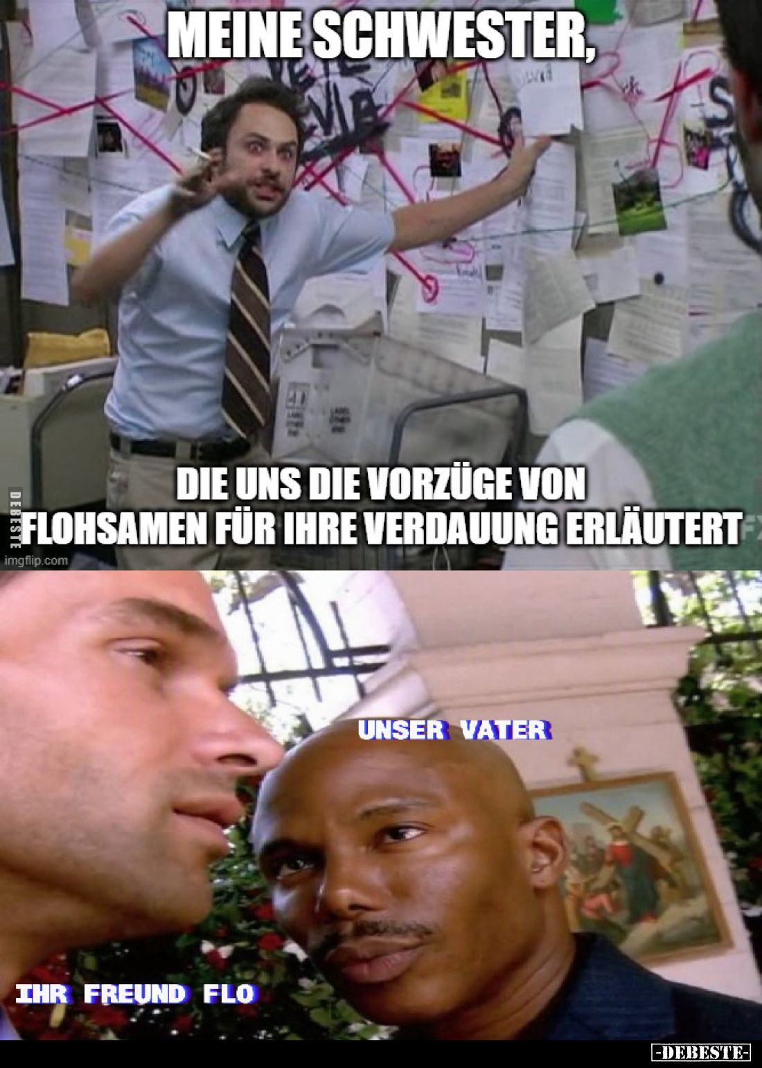 Meine Schwester,
die uns die Vorzüge von Flohsamen für ihre Verdauung erläutert.
Unser Vater
-
Ihr Freund Flo