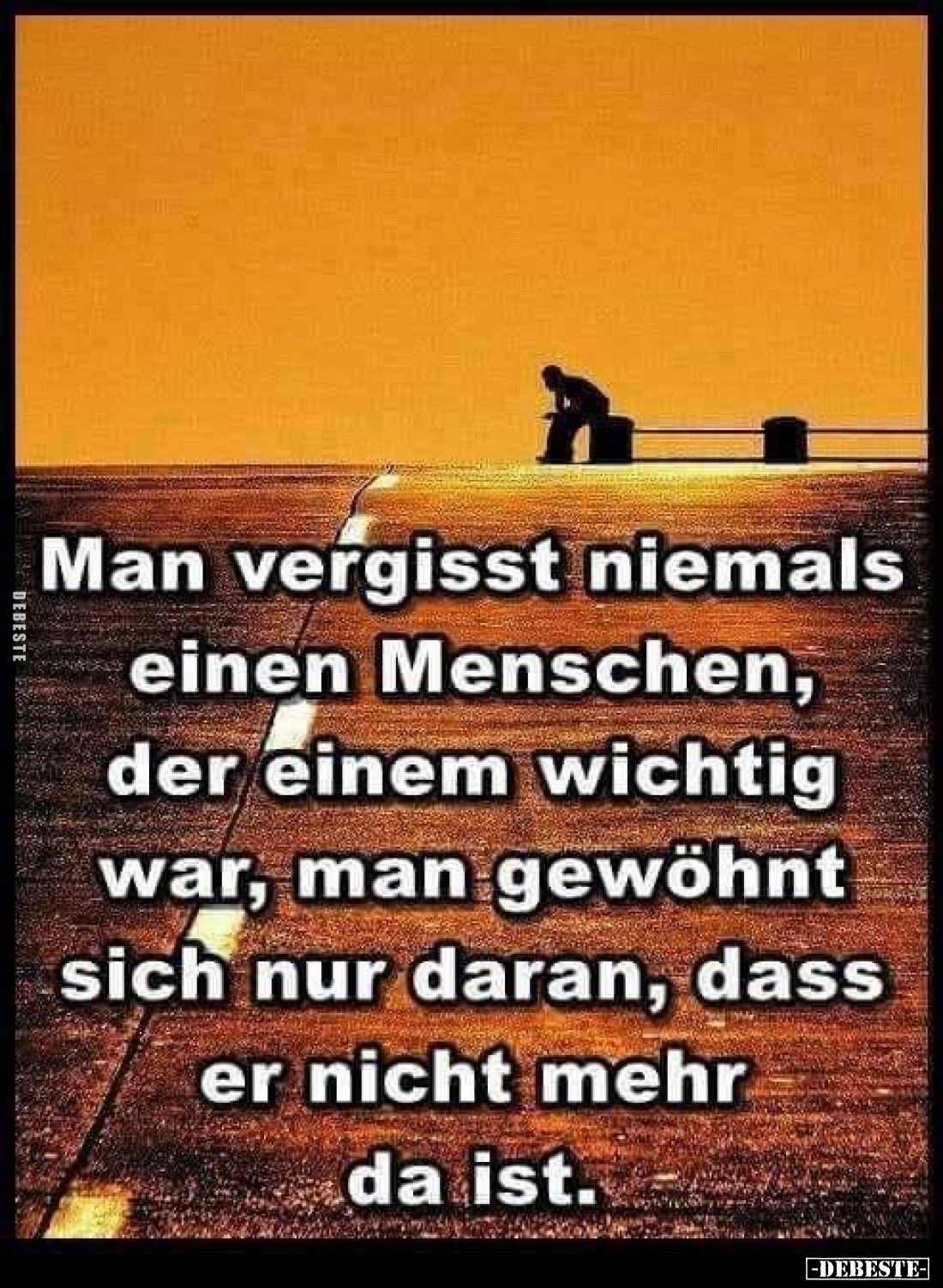 Man vergisst niemals
einen Menschen,
der einem wichtig
war, man gewöhnt
sich nur daran, dass
er nicht mehr
da ist.