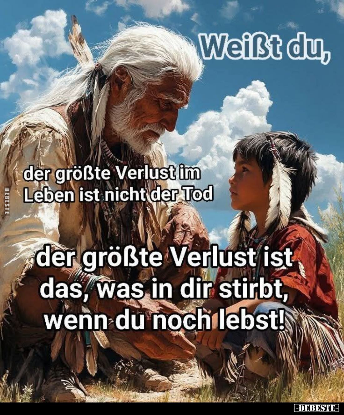 Weißt du,
der größte Verlust im Leben ist nicht der Tod.
Der größte Verlust ist das, was in dir stirbt, wenn du noch lebst!