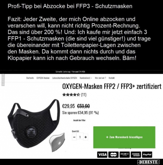 Profi-Tipp bei Abzocke bei FFP3 - Schutzmasken.. - Lustige Bilder | DEBESTE.de