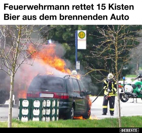Feuerwehrmann rettet 15 Kisten Bier aus dem brennenden Auto 