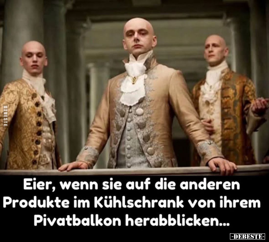 Eier, wenn sie auf die anderen Produkte im Kühlschrank von ihrem Pivatbalkon herabblicken...