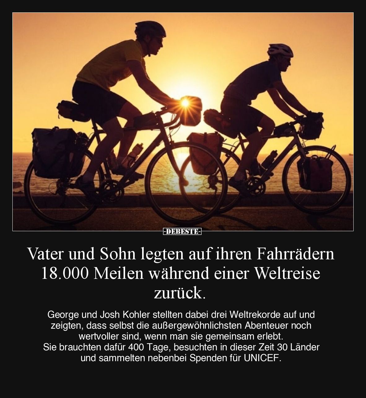 Vater und Sohn legten auf ihren Fahrrädern 18.000 Meilen während einer Weltreise zurück.
George und Josh Kohler stellten d...
