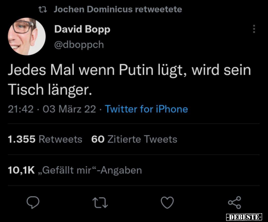 Jedes Mal wenn Putin lügt, wird sein Tisch länger.