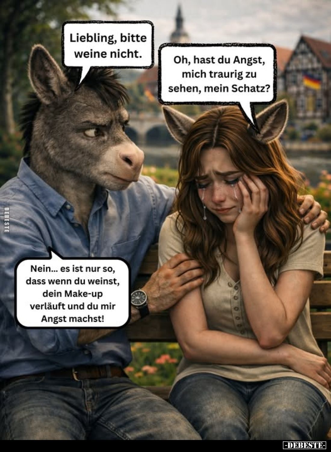 Liebling, bitte weine nicht.
Oh, hast du Angst, mich traurig zu sehen, mein Schatz?
Nein... es ist nur so, dass wenn du wei...