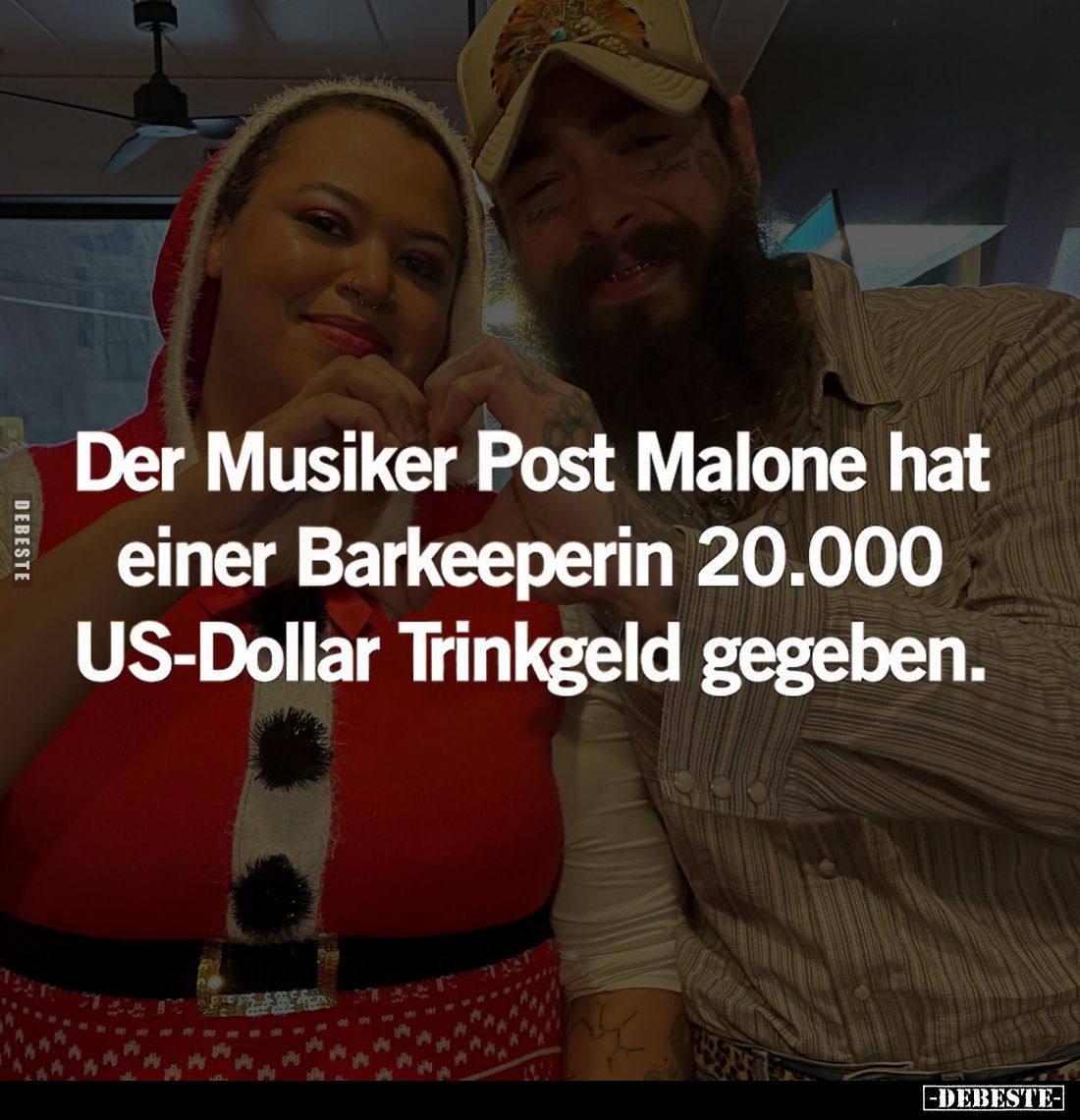 Der Musiker Post Malone hat einer Barkeeperin 20.000
US-Dollar Trinkgeld gegeben.