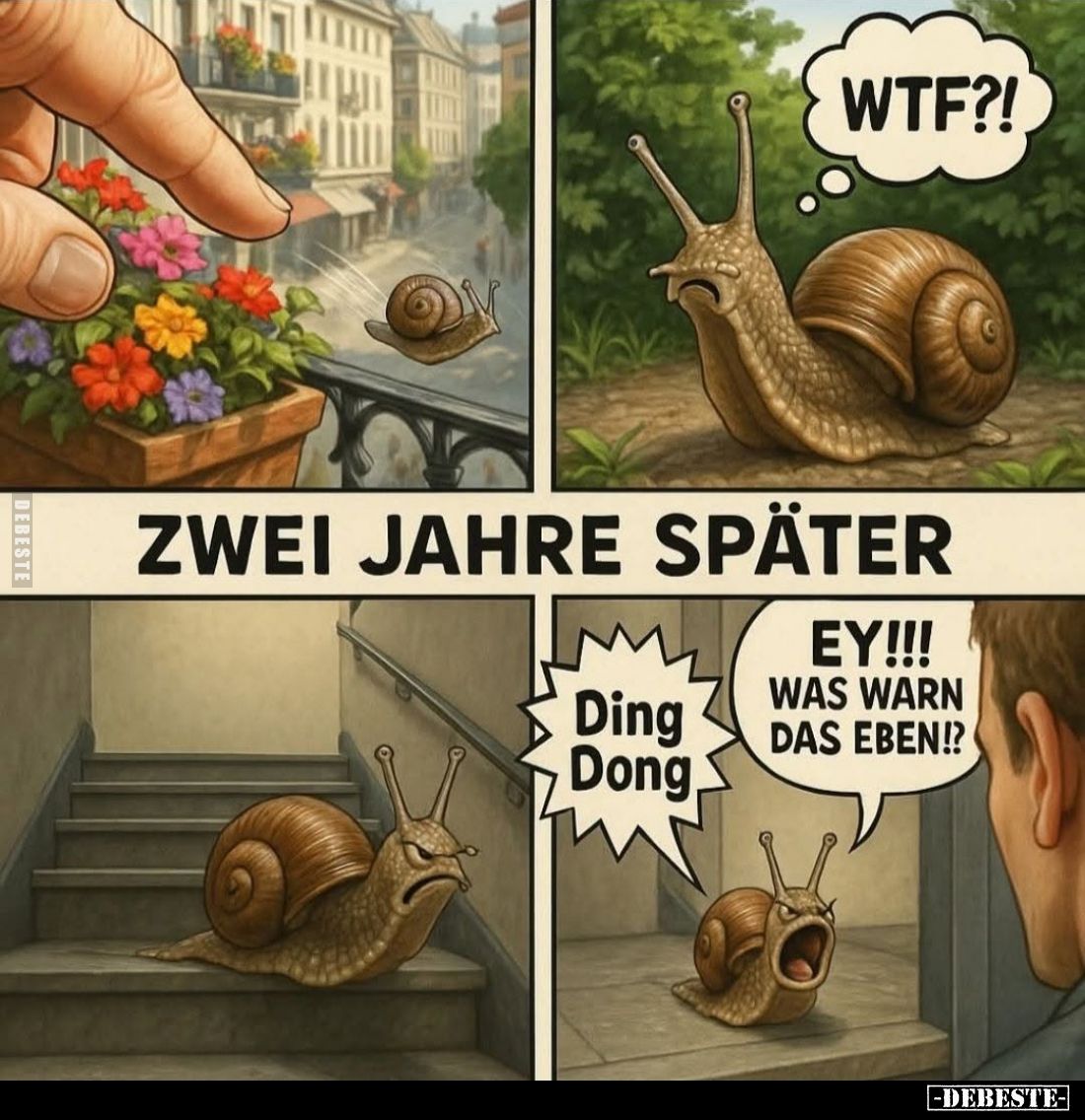 Wtf?!
Zwei Jahre später.
Ding dong.
Ey!!! Was warn das eben!?