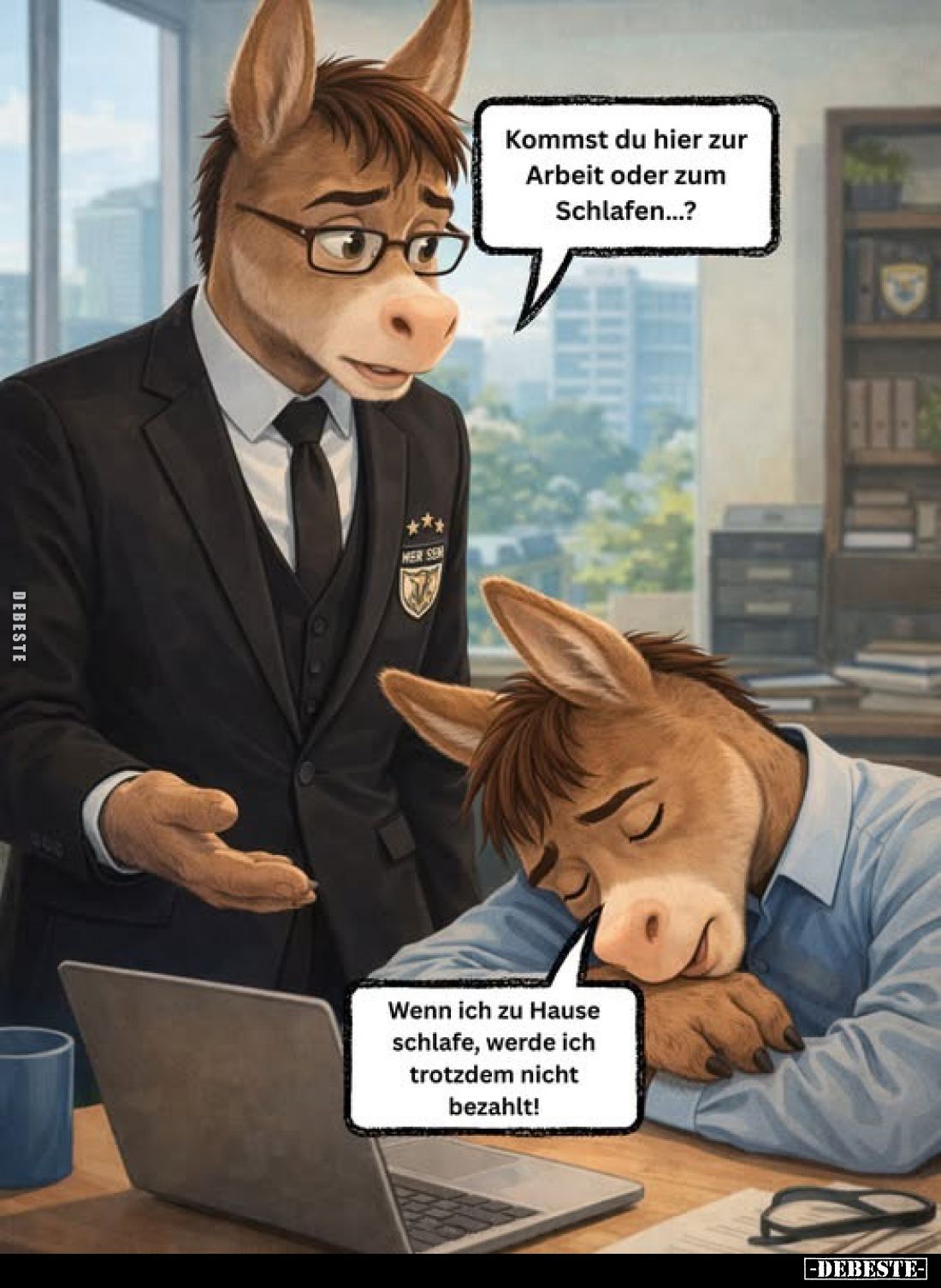 Kommst du hier zur Arbeit oder zum Schlafen...?

Wenn ich zu Hause schlafe, werde ich trotzdem nicht bezahlt!