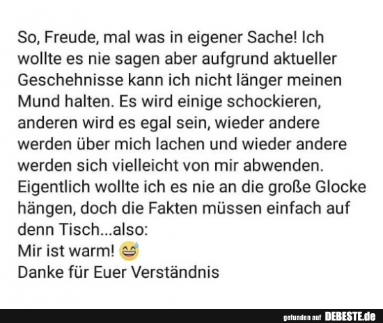 So, Freude, mal was in eigener Sache!