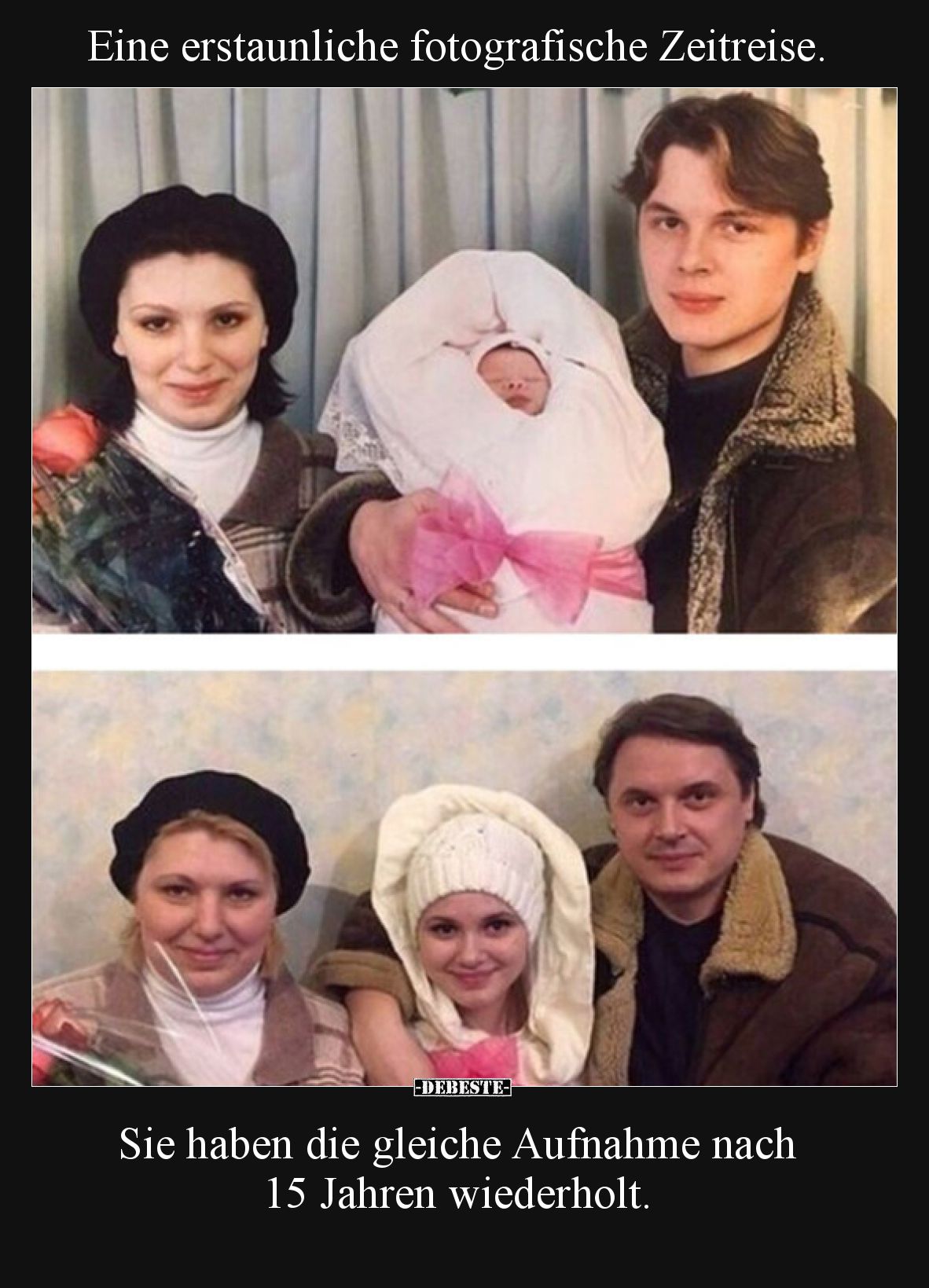 Eine erstaunliche fotografische Zeitreise.

Sie haben die gleiche Aufnahme nach 15 Jahren wiederholt.