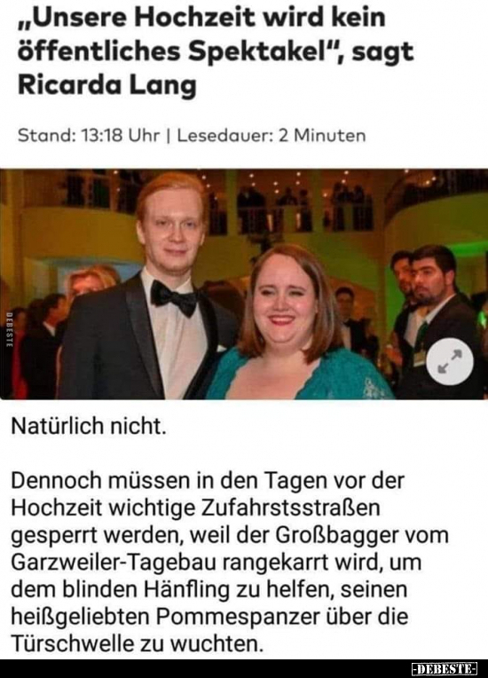 "Unsere Hochzeit wird kein öffentliches Spektakel", sagt.. - Lustige Bilder | DEBESTE.de