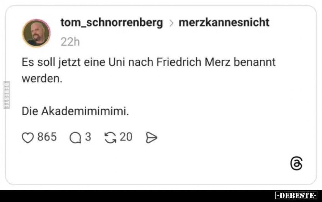 Es soll jetzt eine Uni nach Friedrich Merz benannt werden.
Die Akademimimimi.