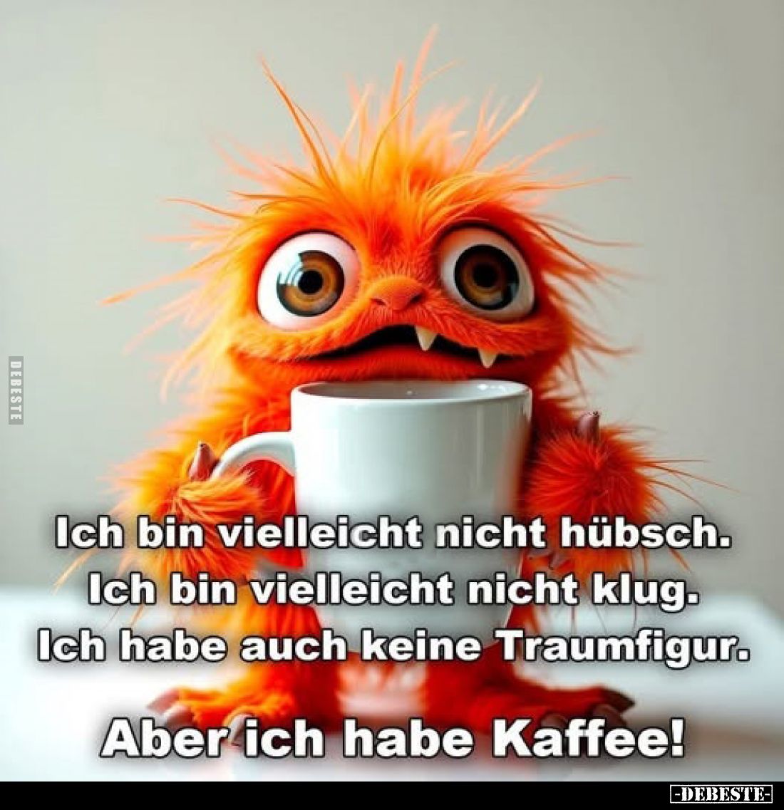 Ich bin vielleicht nicht hübsch.
Ich bin vielleicht nicht klug. Ich habe auch keine Traumfigur.
Aber ich habe Kaffee!