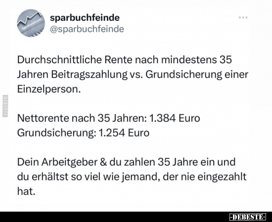Durchschnittliche Rente nach mindestens 35 Jahren.. - Lustige Bilder | DEBESTE.de