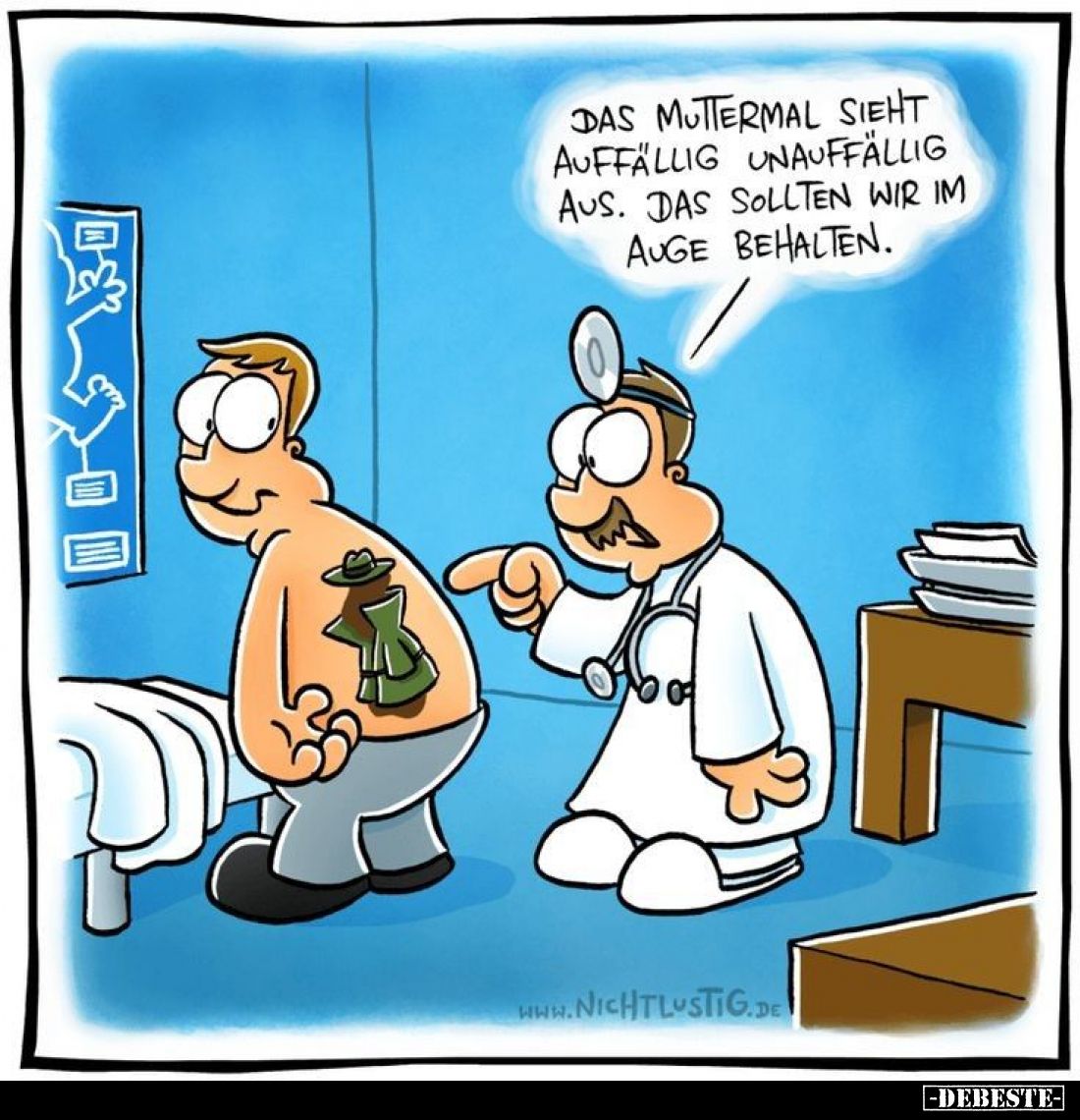 Das Muttermal sieht auffällig unauffällig aus. Das sollten wir im Auge behalten.