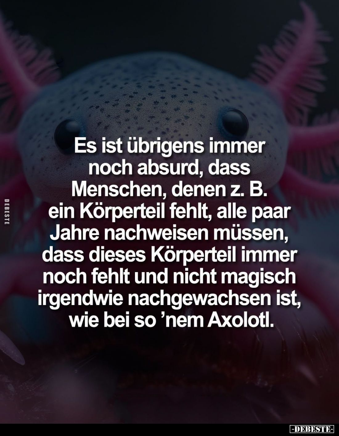 Es ist übrigens immer noch absurd, dass Menschen,Es ist übrigens immer noch absurd, dass Menschen, denen z. B. ein Körperteil...