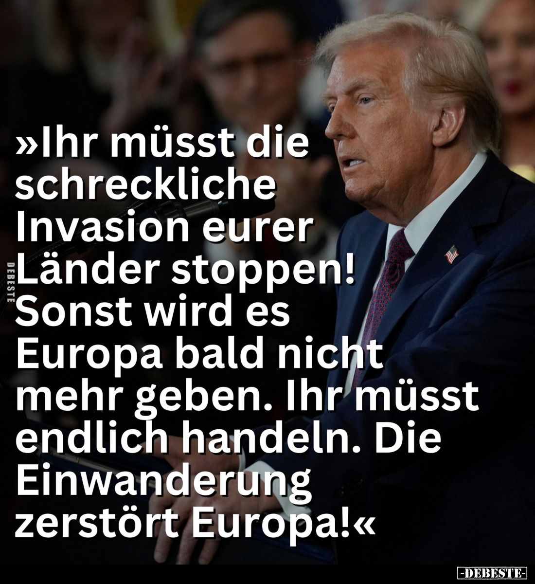 Ihr müsst die schreckliche Invasion eurer Länder stoppen! Sonst wird es Europa bald nicht mehr geben. Ihr müsst endlich hande...