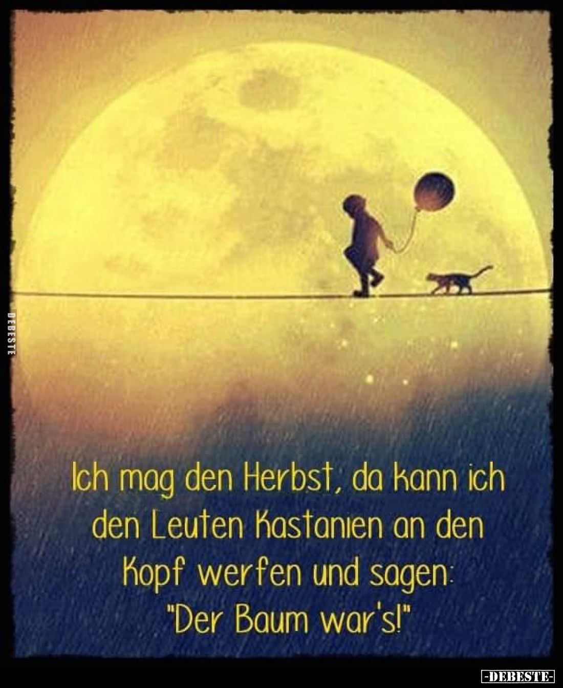 Ich mag den Herbst, da kann ich den Leuten Kastanien an den Kopf werfen und sagen:
"Der Baum war's!"