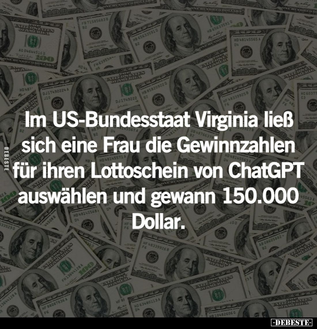 Im US-Bundesstaat Virginia ließ sich eine Frau die Gewinnzahlen für ihren Lottoschein von: ChatGPT- auswählen und gewann 150....