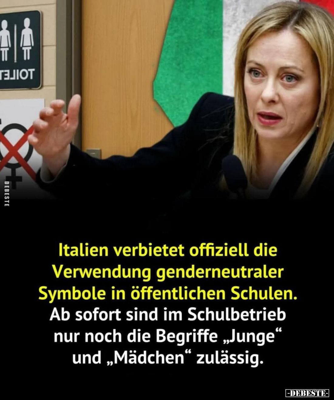 Italien verbietet offiziell die Verwendung genderneutraler Symbole in öffentlichen Schulen.
Ab sofort sind im Schulbetrieb n...