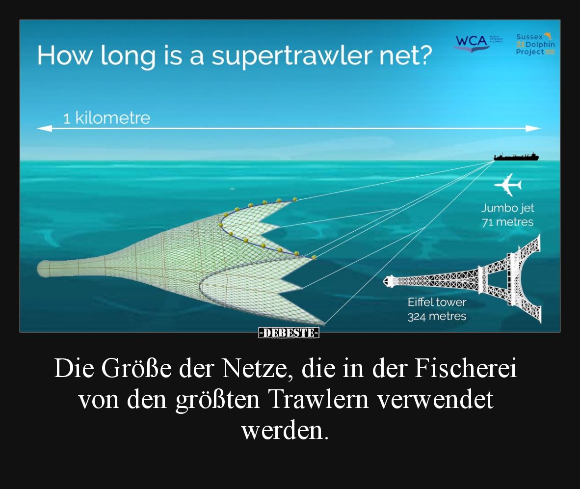 Die Größe der Netze, die in der Fischerei von den größten Trawlern verwendet werden.