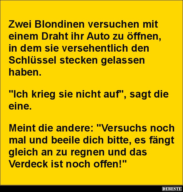 Zwei Blondinen versuchen mit einem Draht ihr Auto zu öffnen.. - Lustige Bilder | DEBESTE.de