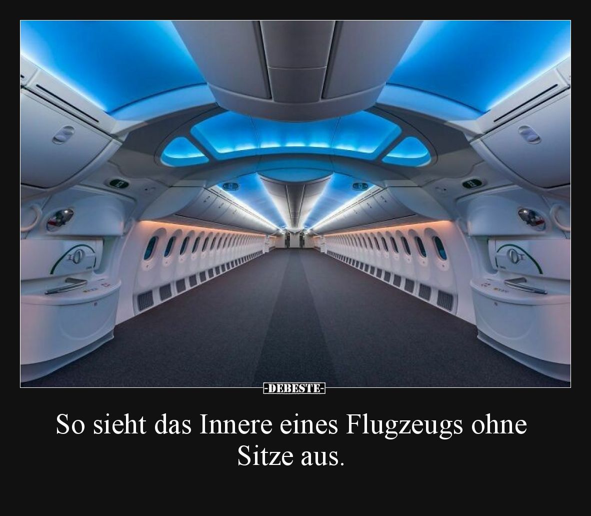 So sieht das Innere eines Flugzeugs ohne Sitze aus.