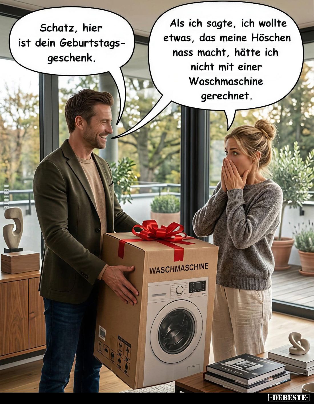 Schatz, hier ist dein Geburtstagsgeschenk. -
Als ich sagte, ich wollte etwas, das meine Höschen nass macht, hätte ich nicht ...