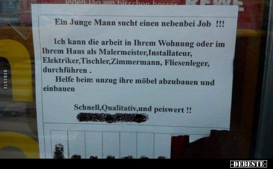 Ein Junge Mann sucht einen nebenbei Job !!!.. - Lustige Bilder | DEBESTE.de