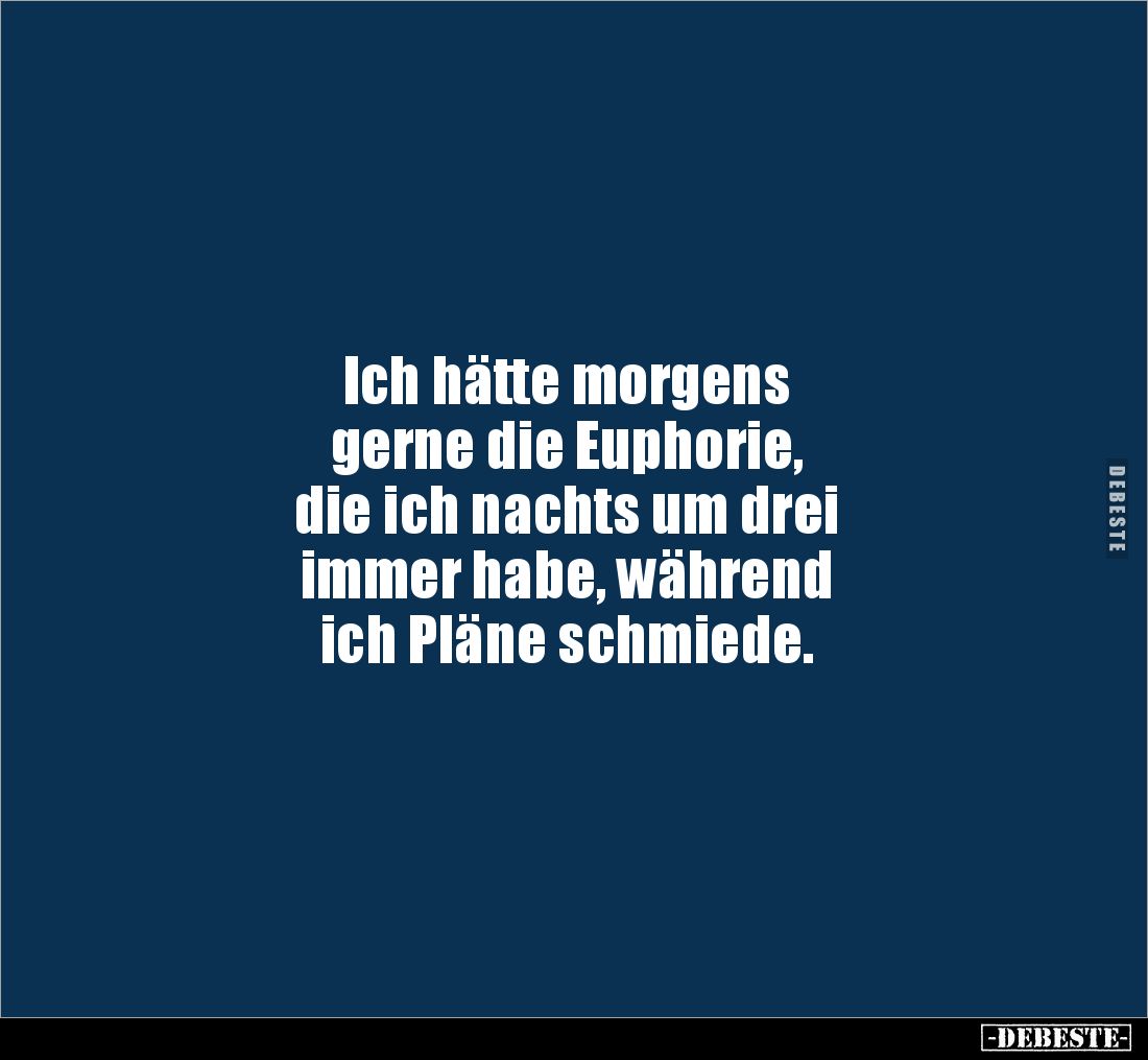 Ich hätte morgens
gerne die Euphorie,
die ich nachts um drei
immer habe, während
ich Pläne schmiede.
