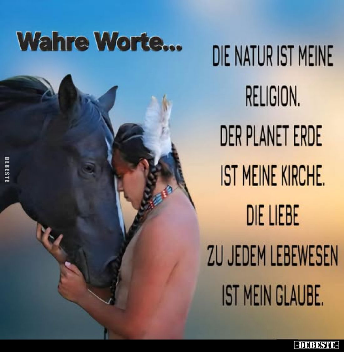 Wahre Worte...
Natur ist meine Religion.
Der Planet Erde ist meine Kirche.
Die Liebe zu jedem Lebewesen ist mein Glaube.