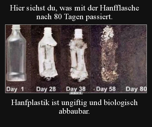 Hier siehst du, was mit der Hanfflasche nach 80 Tagen.. - Lustige Bilder | DEBESTE.de