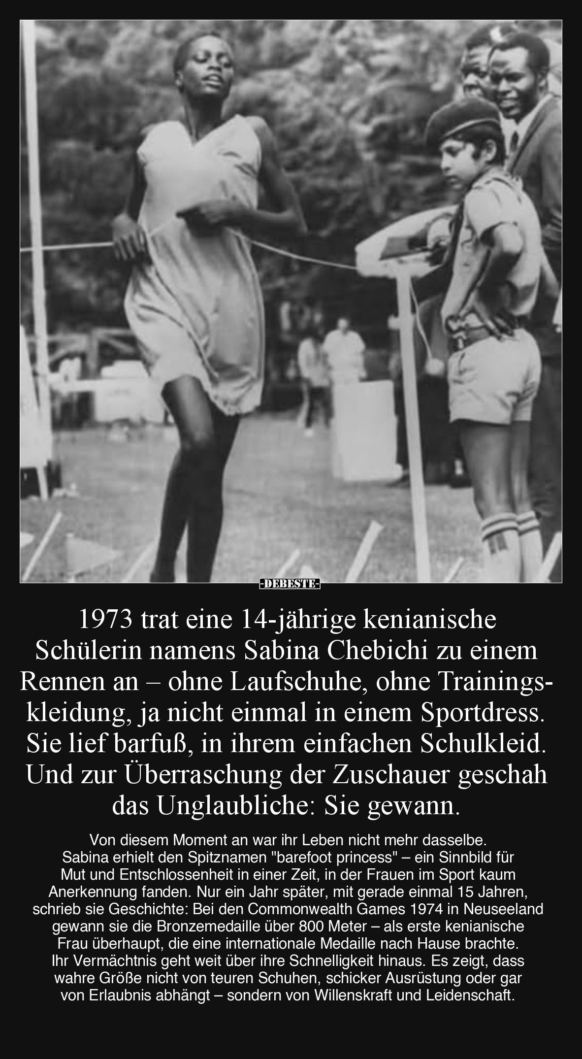 1973 trat eine 14-jährige kenianische Schülerin namens Sabina Chebichi zu einem Rennen an – ohne Laufschuhe, ohne Trainingskl...