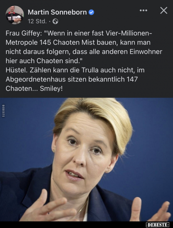Frau Giffey: "Wenn in einer fast Vier-Millionen- Metropole.." - Lustige Bilder | DEBESTE.de