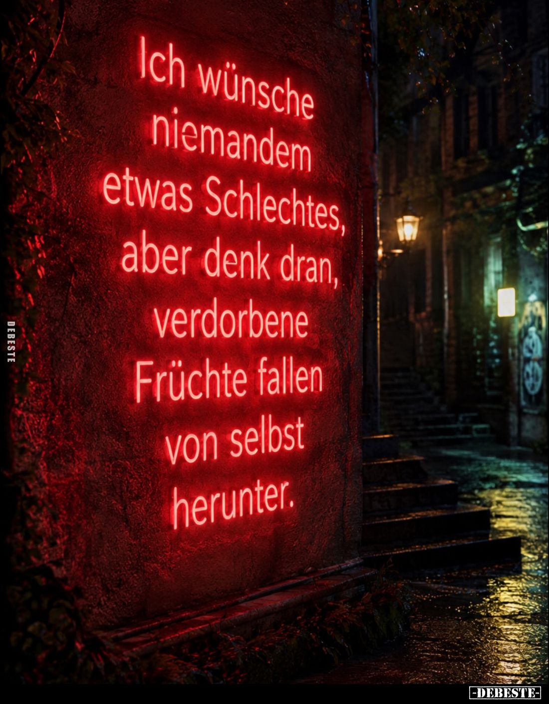 Ich wünsche niemandem etwas Schlechtes, aber denk dran, verdorbene Früchte fallen von selbst herunter.