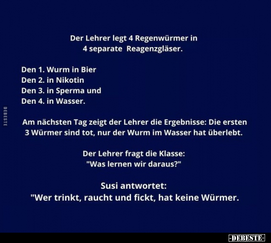 Der Lehrer legt 4 Regenwürmer in 4 separate.. - Lustige Bilder | DEBESTE.de