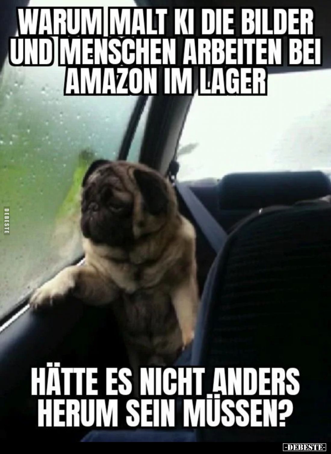Warum malt KI die Bilder
und Menschen arbeiten bei
Amazon im Lager.

Hätte es nicht anders
herum sein müssen?
