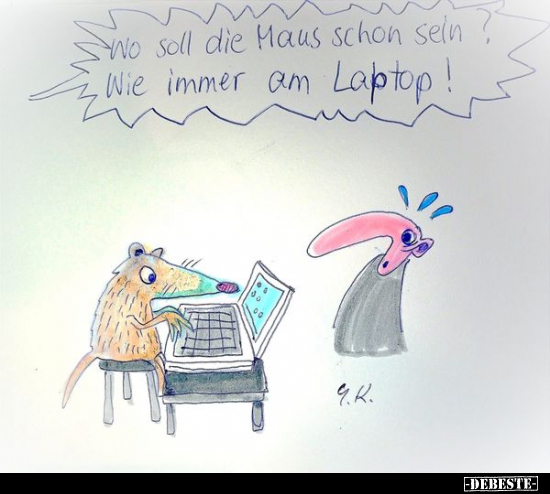 Wo soll die Maus schon sein? Wie immer am Laptop!.. - Lustige Bilder | DEBESTE.de