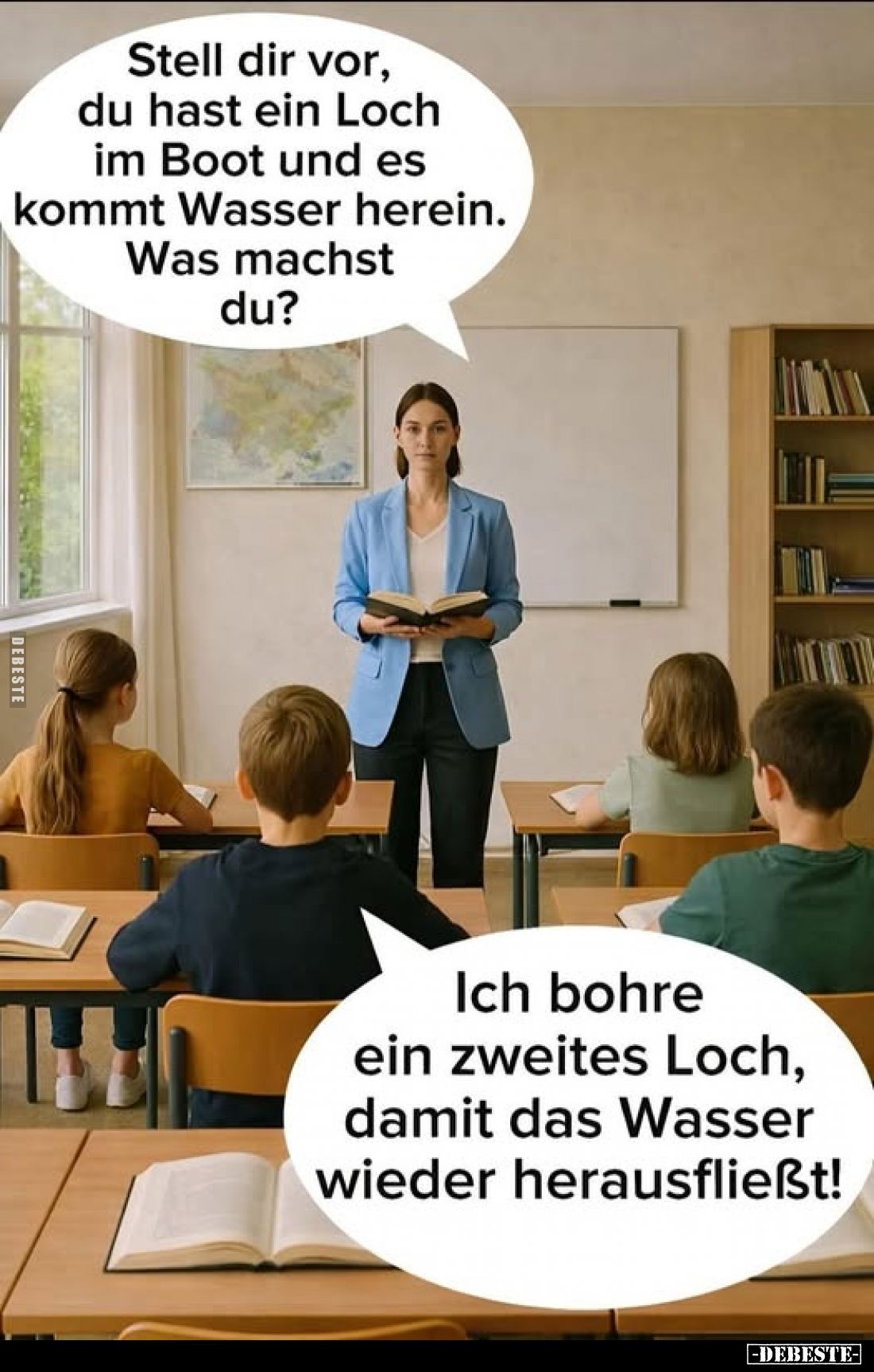 Stell dir vor, du hast ein Loch im Boot und es kommt Wasser herein. Was machst du?
Ich bohre ein zweites Loch, damit das Was...