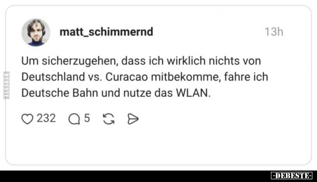 Um sicherzugehen, dass ich wirklich nichts von Deutschland vs. Curacao mitbekomme, fahre ich Deutsche Bahn und nutze das WLAN...