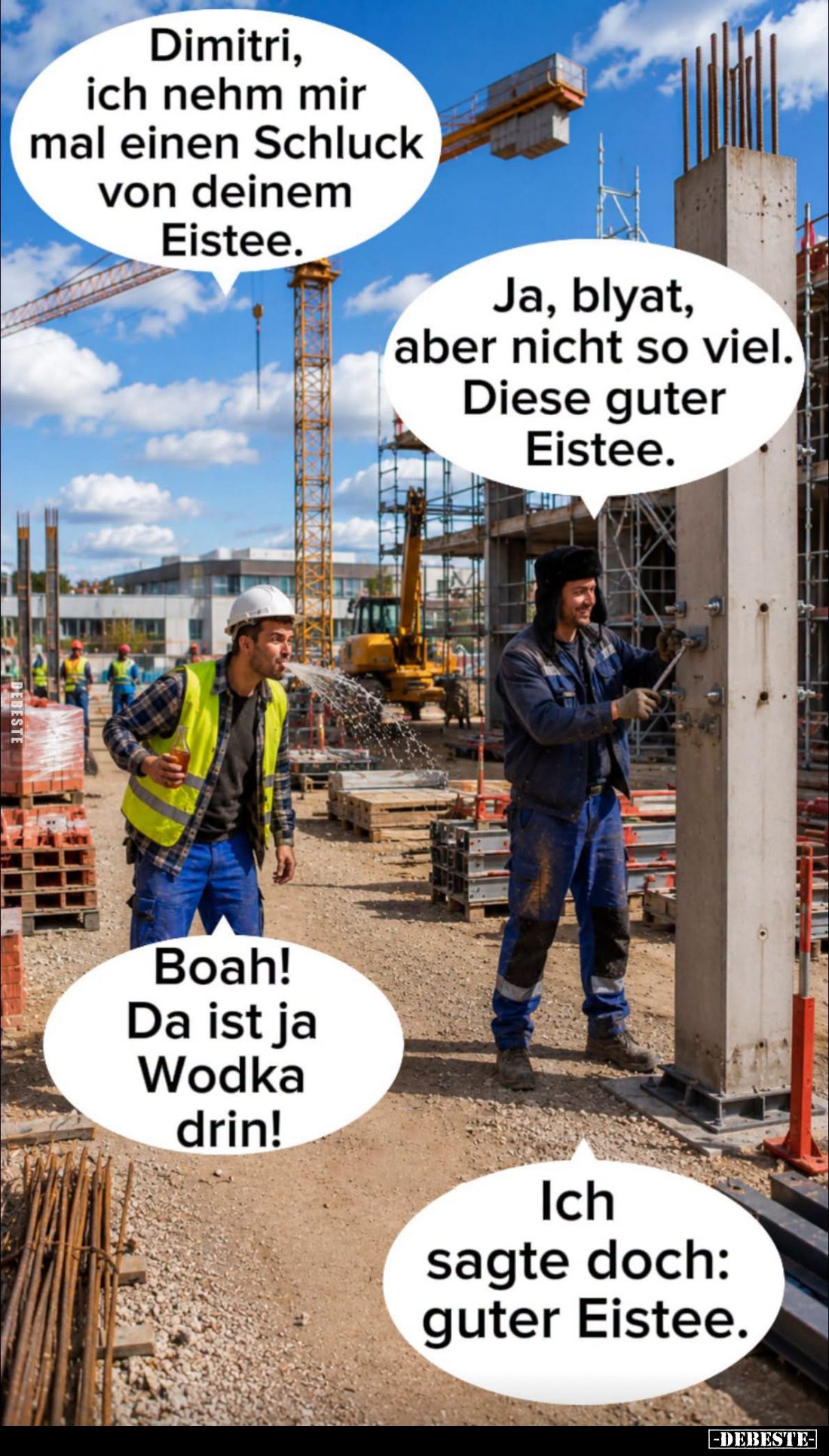 Dimitri, ich nehm mir mal einen Schluck von deinem Eistee. -
Ja, blyat, aber nicht so viel. -
Diese guter Eistee. -
Boah! ...
