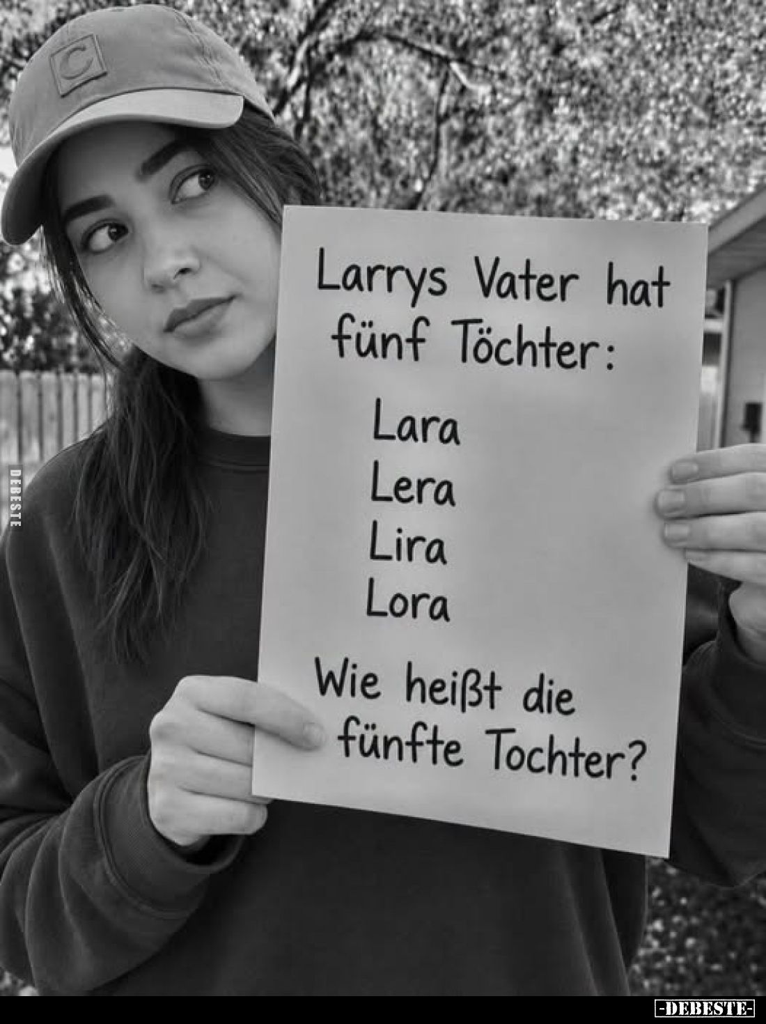 Larrys Vater hat fünf Töchter:
Lara
Lera
Lira
Lora.
Wie heißt die fünfte Tochter?