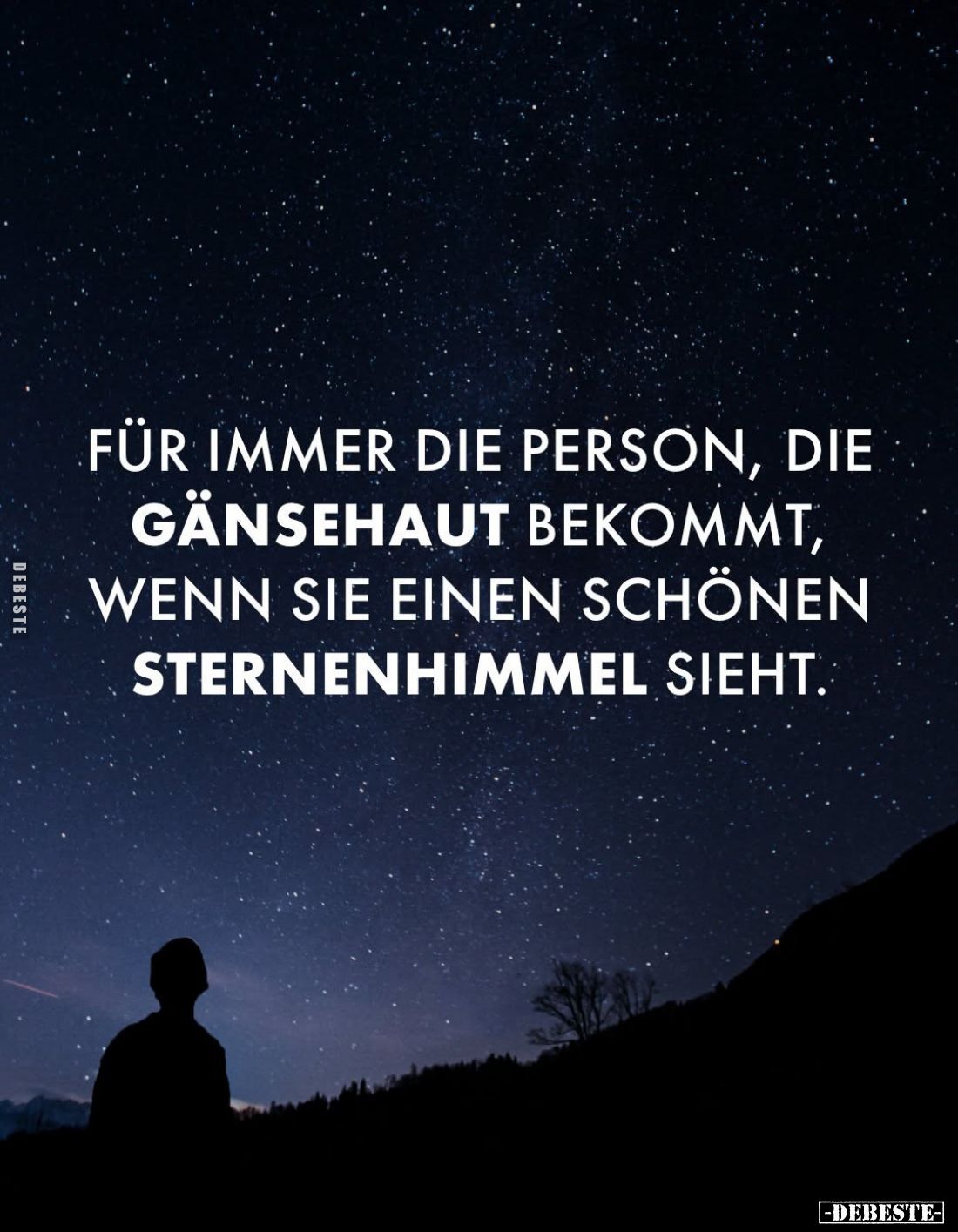 Für immer die Person, die Gänsehaut bekommt, wenn sie einen schönen Sternenhimmel sieht.