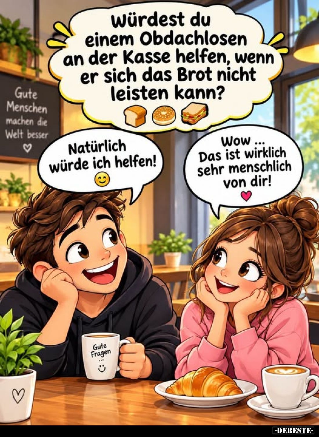 würdest du einem Obdachlosen an der Kasse helfen, wenn er sich das Brot nicht leisten kann?
-
Natürlich würde ich helfen!
...