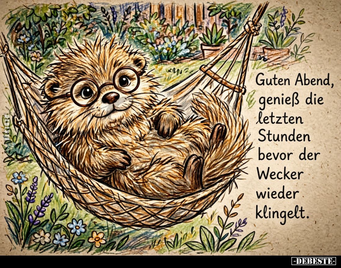 Guten Abend, genieß die letzten Stunden bevor der Wecker wieder klingelt.